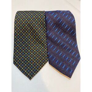 Vip Hoby Mens Silk Necktie Set of 2 Blue Black Geometric Chain Link Formal Ties